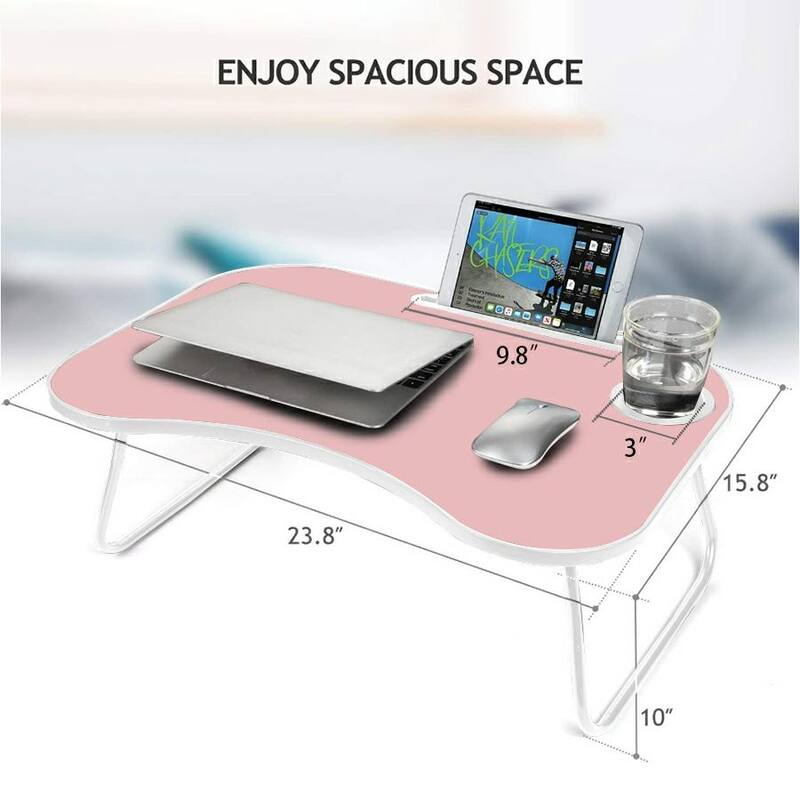 Wood and Metal Design Foldable Laptop Desk with Cup Groove