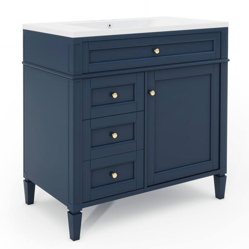 Bathroom Vanity with Sink Combo Set, Bathroom Cabinet with Storage Racks, Storage Cabinet with 2 Drawers and Tip-Out Drawer