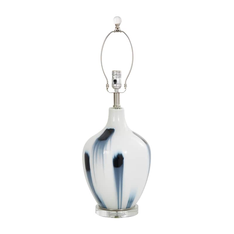 White Glass Abstract Room Accent Lamp with Blue Drip Splatter Design