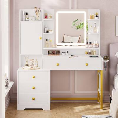 Vanity Desk with Storage Drawers Open Storage Shelf Door Cabinets