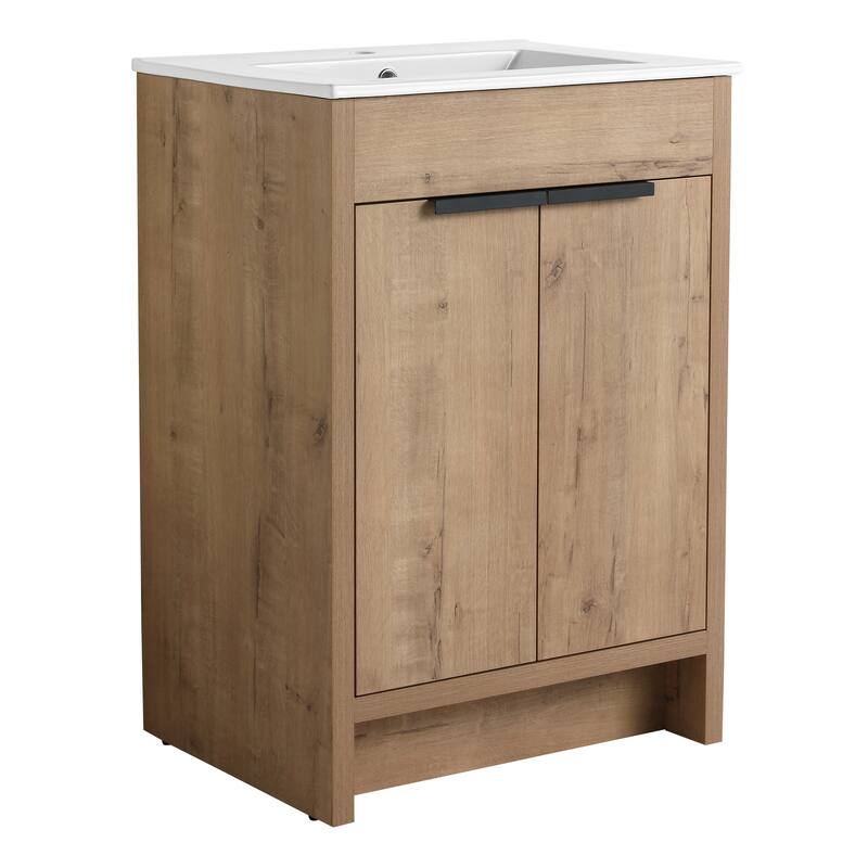GDFStudio - Lennox Modern Freestanding Bathroom Vanity with White Ceramic Sink and Soft-Close Doors
