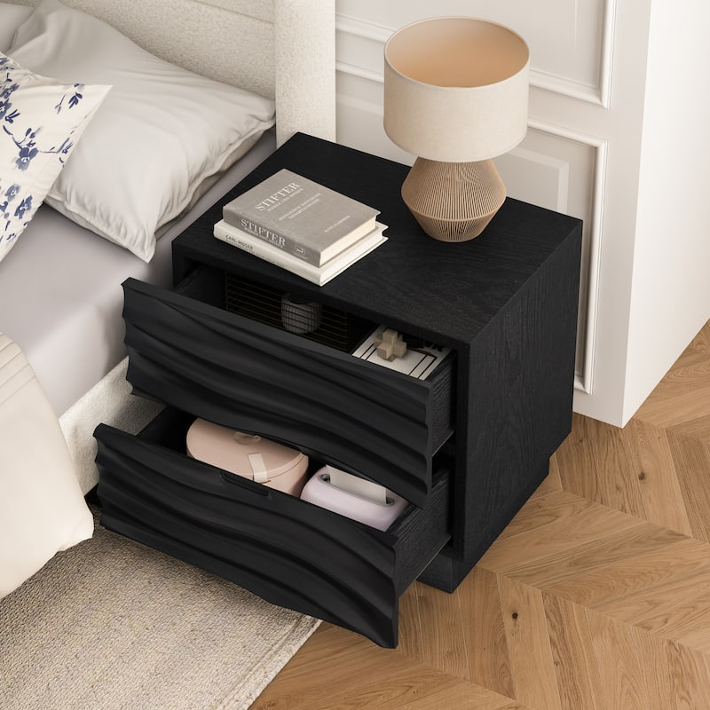 Mid-Century Modern Woodern Nightstand with Storage Drawers