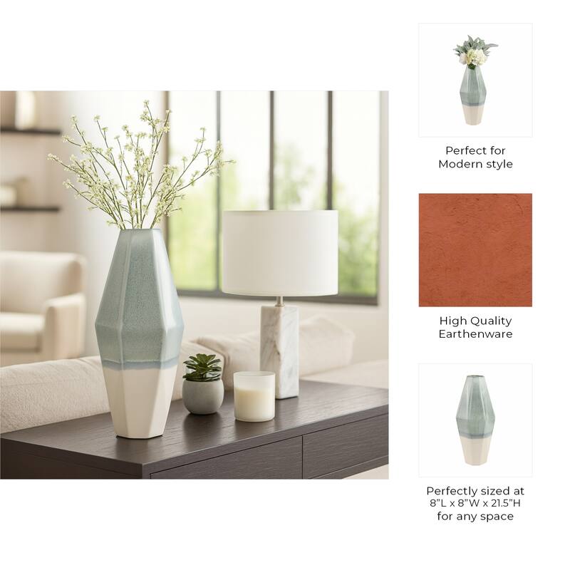 Decorative Vase - Blue Ceramic Triple Tone Faceted