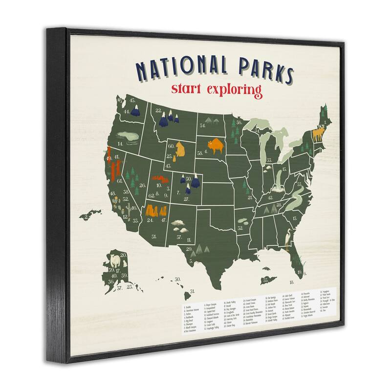 Stupell National Parks Map with Numbered Key United States Framed Wall Art - Green