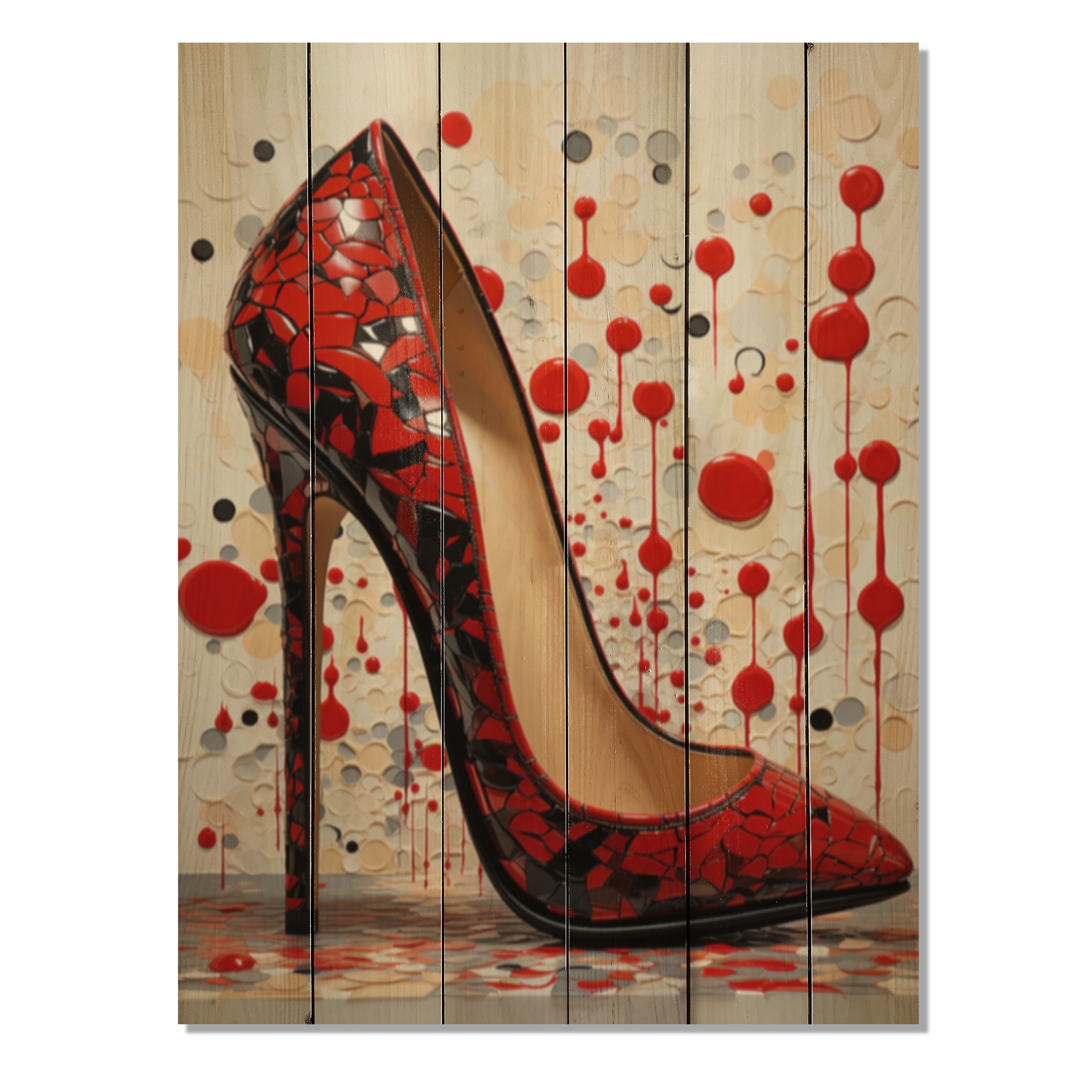 Designart Black And Red High Heels Symphony V Fashion Print on Natural Pine Wood Bed Bath Beyond 39413763