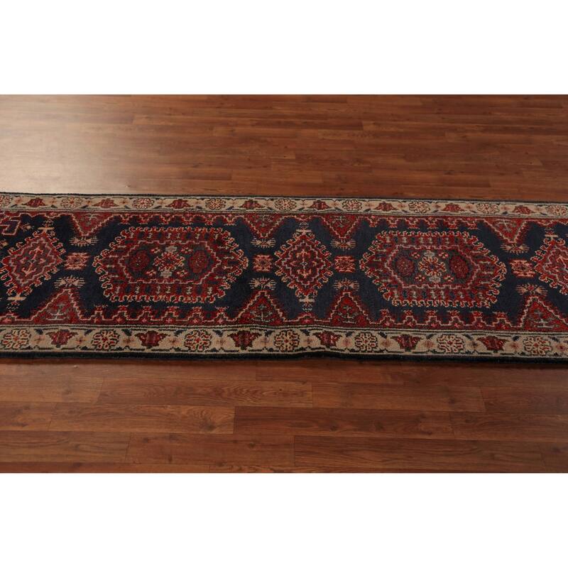 Geometric Viss Indian Runner Rug Handmade Wool Carpet - 2'7"x 8'0"