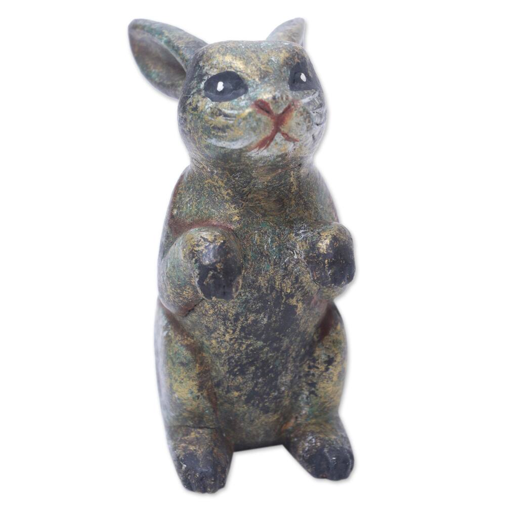 Novica Handmade Tiny Bunny Wood Figurine