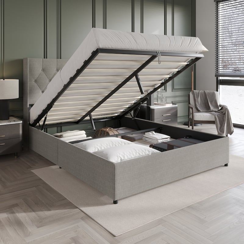 CraftPorch Elegant Wingback Platform Lift Up Storage Bed