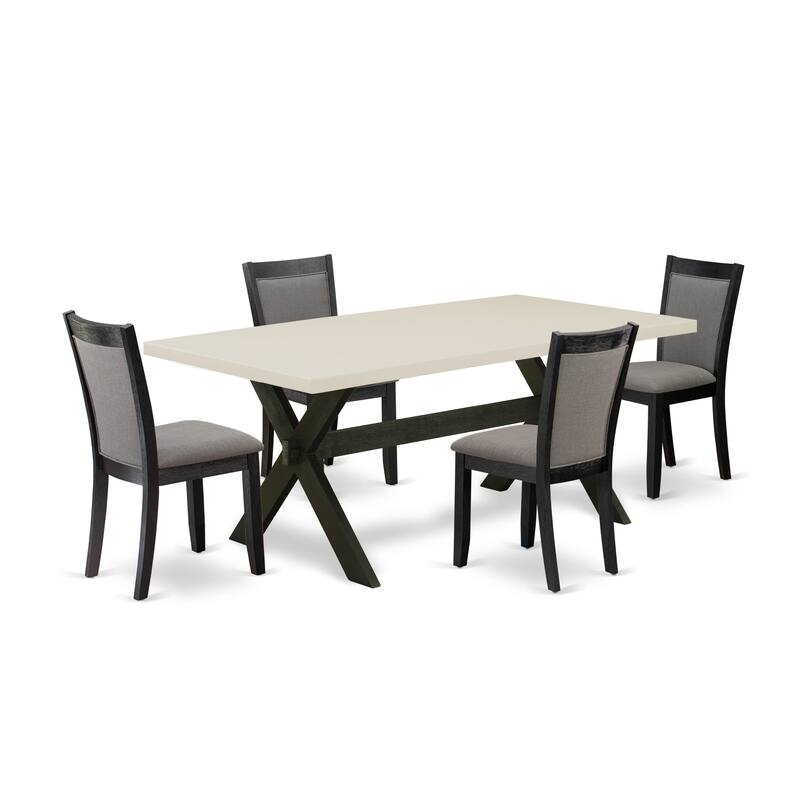 East West Furniture Dinette Set-a Dining Table & Dark Gotham Grey Linen Fabric Parson Chairs, Wire Brushed Black(Pieces Options)