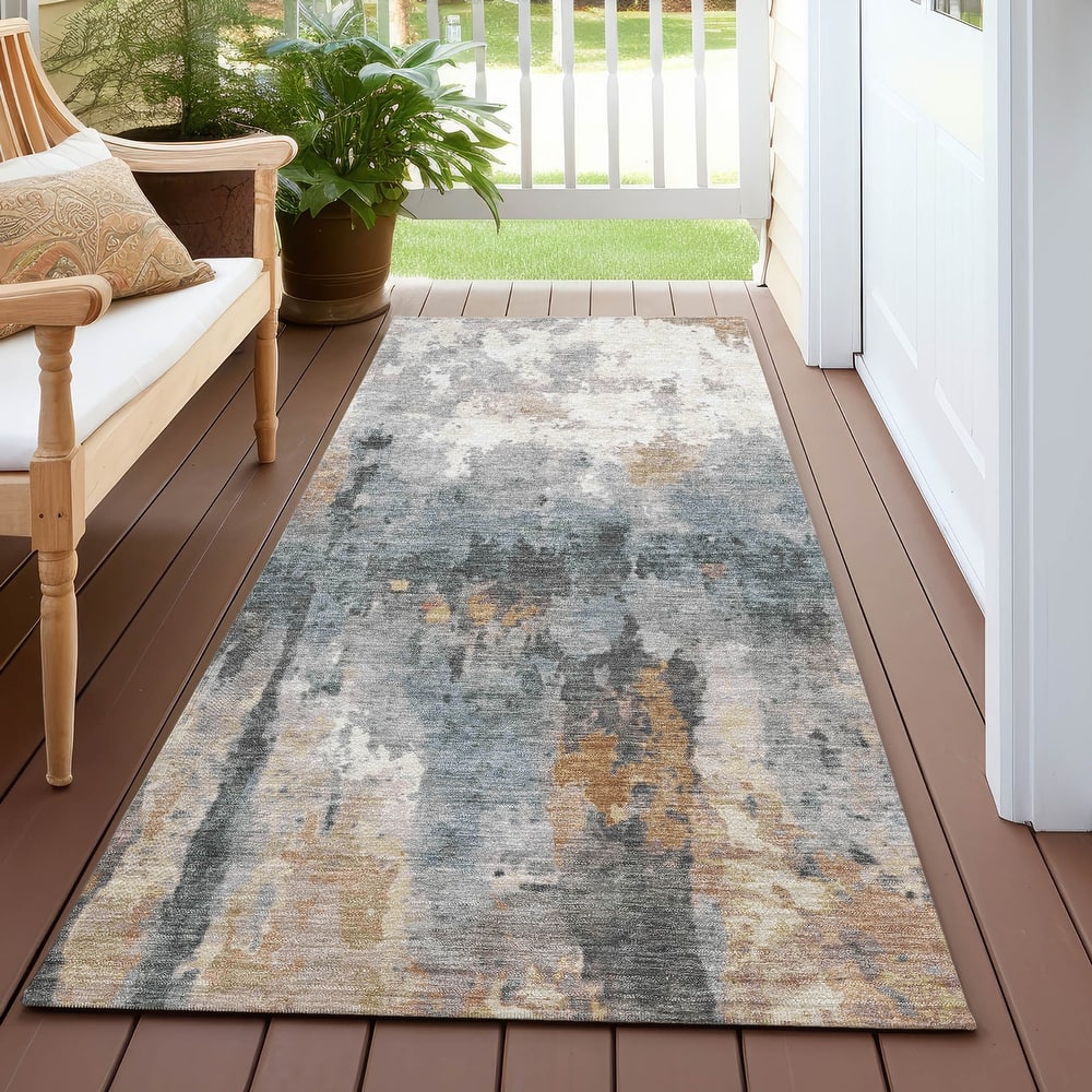 Machine Washable Indoor/ Outdoor Abstract Modern Chantille Rug