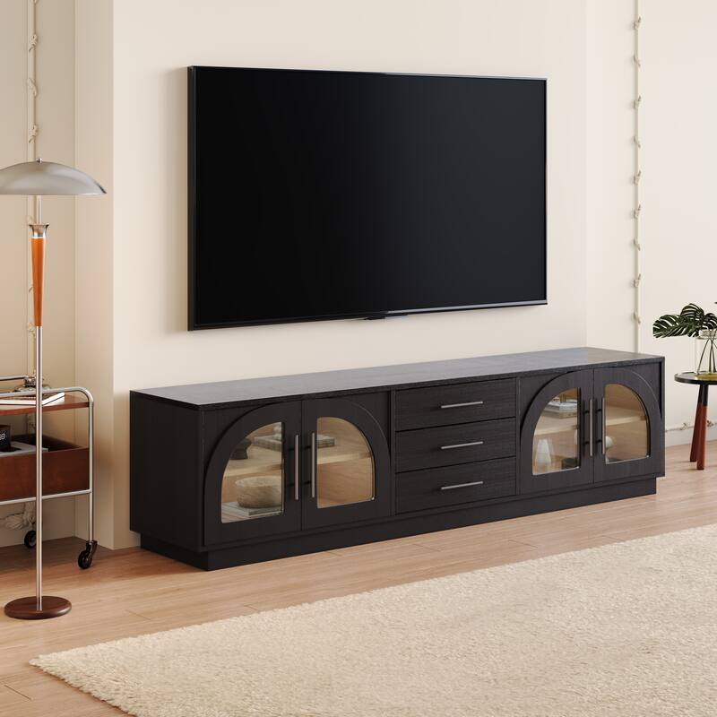 JASIWAY Black Wood TV Stand Fits TV up to 85 in.