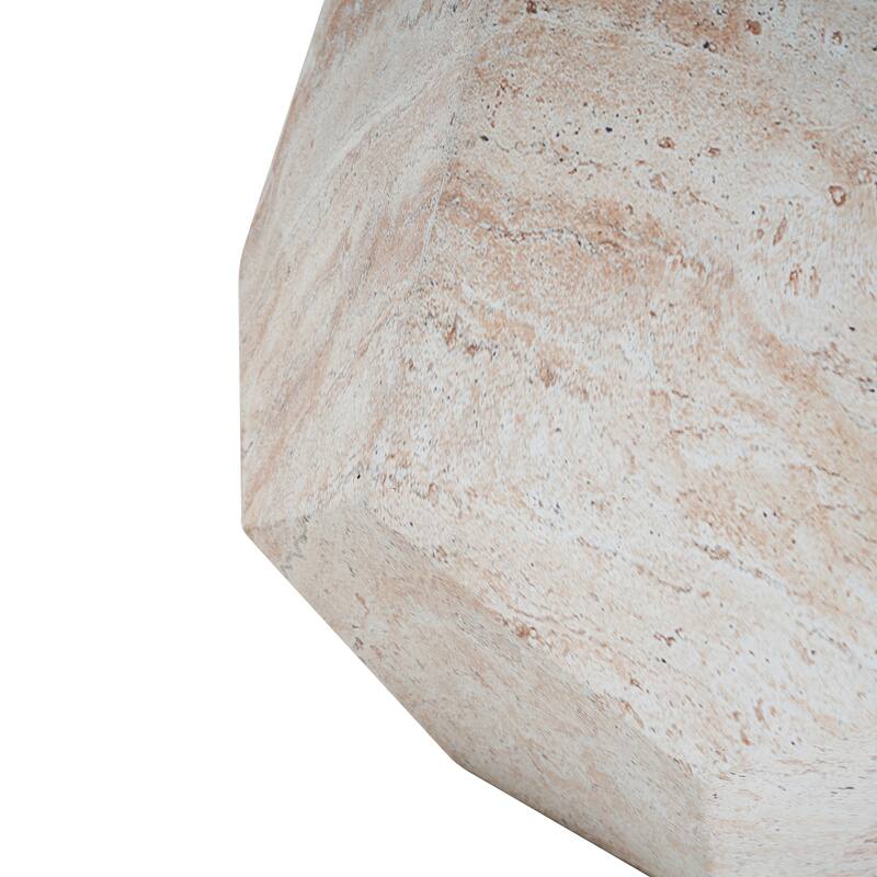 Outdoor Indoor Lightweight Concrete Side Table, Hexagonal Round Travertine Accent Table - 21.52