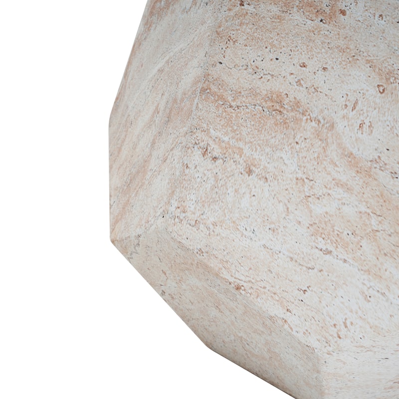 Roomfitters Modern Lightweight End Table, Stylish Hexagonal Accent Table for Patio, Balcony, or Home, Travertine Finish