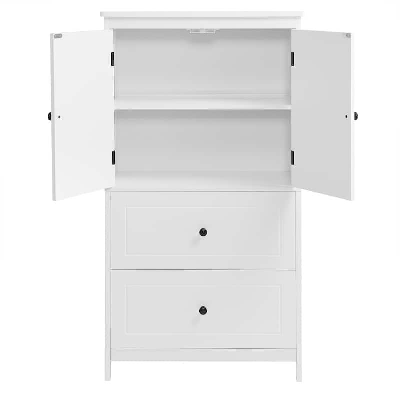 Roomfitters Bathroom Storage Cabinet with Two Doors and Drawers, Adjustable Shelf and Painted MDF Structure