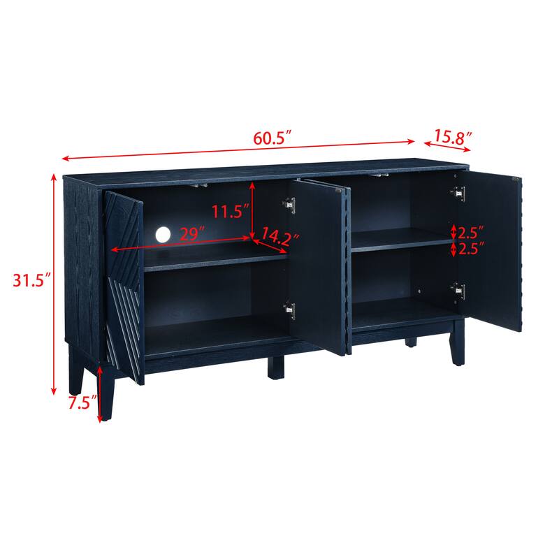 60.5" Buffet Cabinet with Storage, Farmhouse Fluted Sideboard with Geometric Pattern & Adjustable Shelves