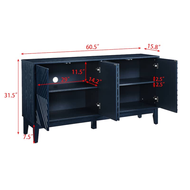 60.5" Farmhouse Fluted Sideboard Buffet with Storage & Adjustable Shelves