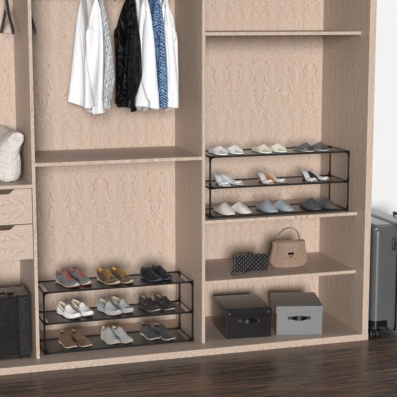 Shoe Rack Detachable Non-Woven Waterproof Fabric Shoe Organizer Tower Black Set of 2