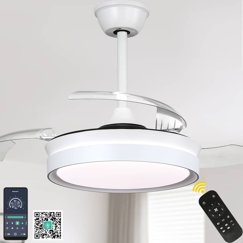 Bella Depot 36" Modern Retractable Ceiling Fan with Dimmable Led Light and Remote, 6-Speed Reversible DC Motor - 36 Inch - White