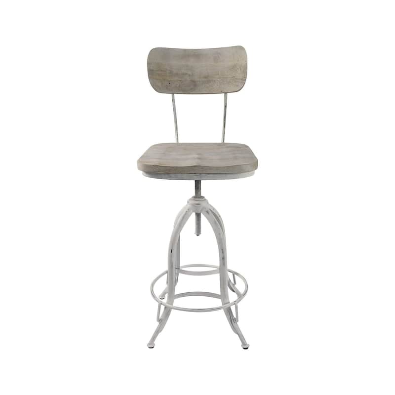 Adjustable Barstool with Curved Seat Back - 38.25" - White