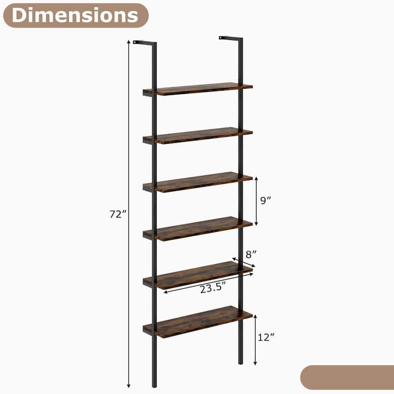Costway 6-tier Ladder Shelf 72 Inches Industrial Wall Mounted - See Details