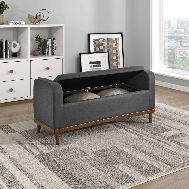 Lift-Top Storage Bench, Button Tufted Upholstered End of Bed Bench, Entryway Bench with Hidden Compartment & Solid Wood Legs - Dark Gray
