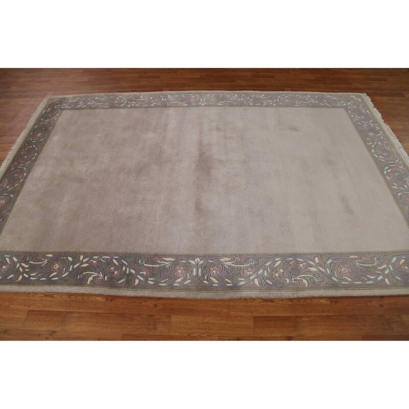 Bordered Nepalese Oriental Wool Area Rug Hand-knotted Office Carpet - 5'6" x 8'7"