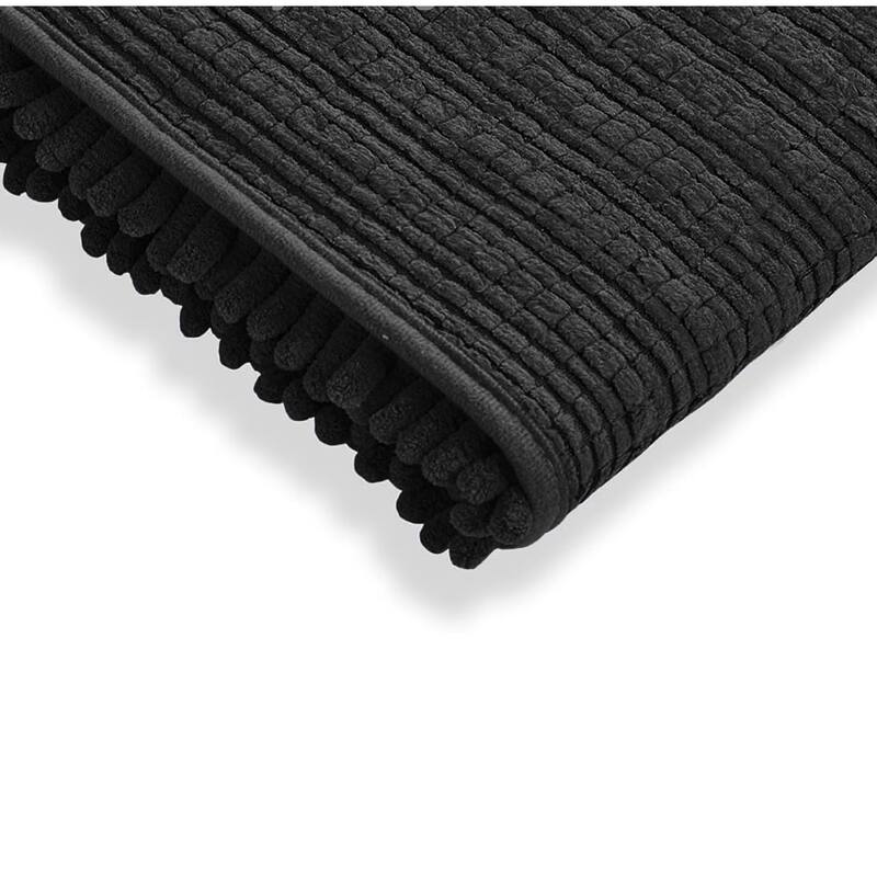 2 Piece Set Black Soft Cozy Plush Chenille Bath Mat Bathroom Rug