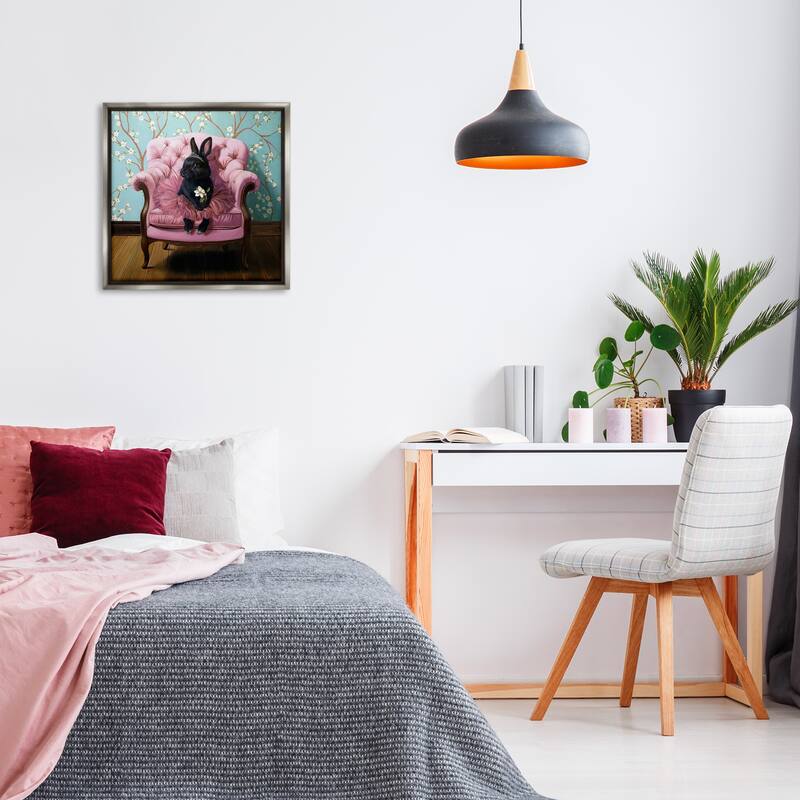 Stupell Girlie Rabbit in Tutu Framed Floater Canvas Wall Art Design By Lucia Heffernan