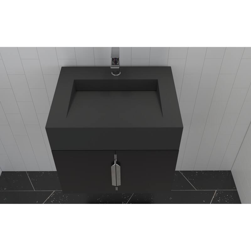 Nile 24-Inch Wall Mounted Bathroom Vanity Set w/ Black Top