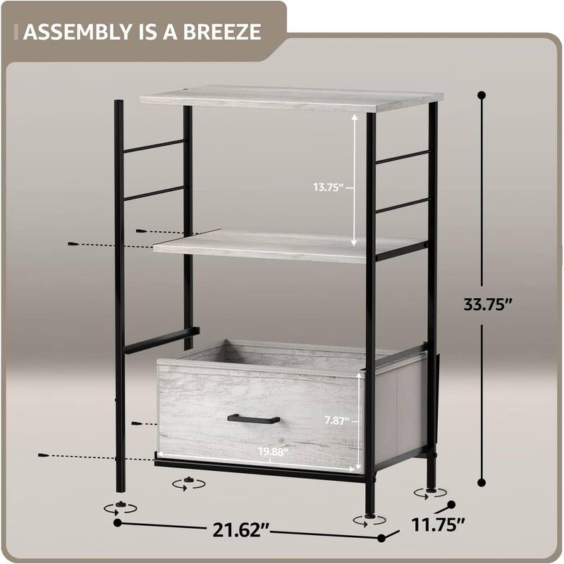 Nightstand 2-Drawer Shelf Storage - Bedside Furniture End Table Chest