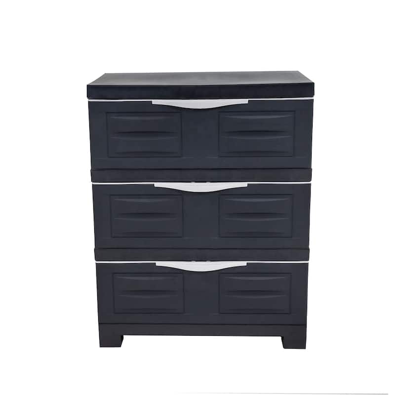 HomeRoots 30" Dark Gray Heavy Duty Plastic Three Drawer Utility Cabinet - 23.25 in. x 29.50 in. x 14.00 in.