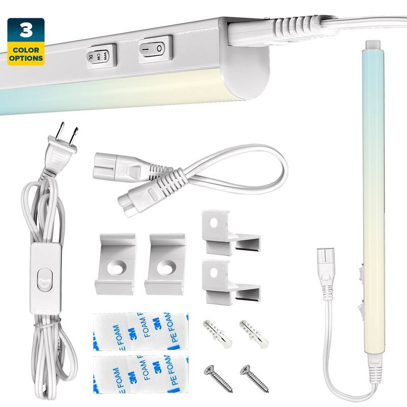 Sunperian LED Under Cabinet Light Kit 12" Plug In 30W Linkable 3 Color Option 3000K/4000K/5000K Damp Rated - 1 Piece