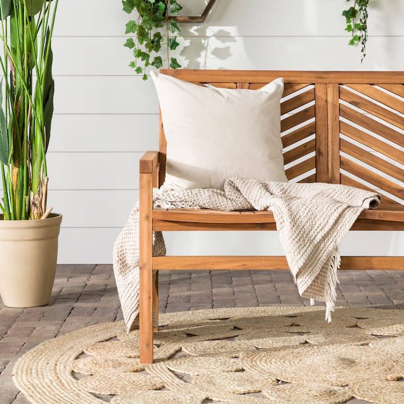 Walker Edison Acacia Wood Outdoor Chevron Love Seat