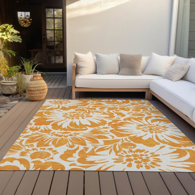 Machine Washable Indoor/ Outdoor Whimsy Floral Chantille Rug