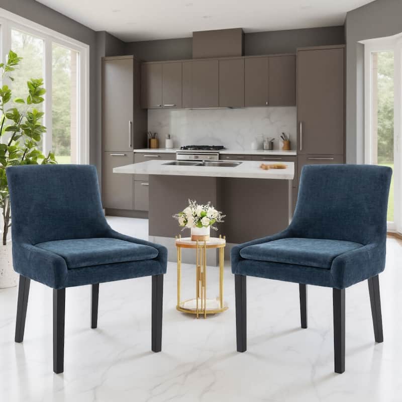 RENEWLINE Mid-Century Modern Corduroy Upholstered Dining Chairs with Solid Wood Legs,Set of 2/4/6 - Set of 2 - Blue