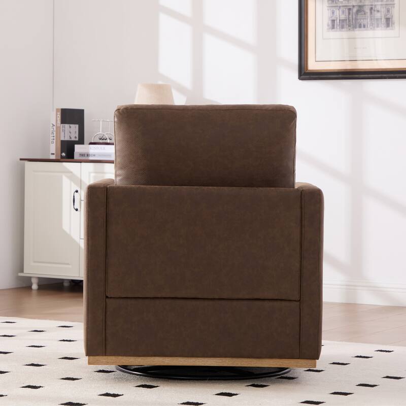 Modern PU Swivel Accent Chair with Armrest and Metal Base