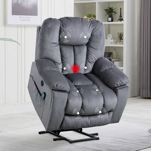 Oversized Power Assist Lift Recliner Chair With Massage and Heating with 2 Concealed Cup Holders for Elderly