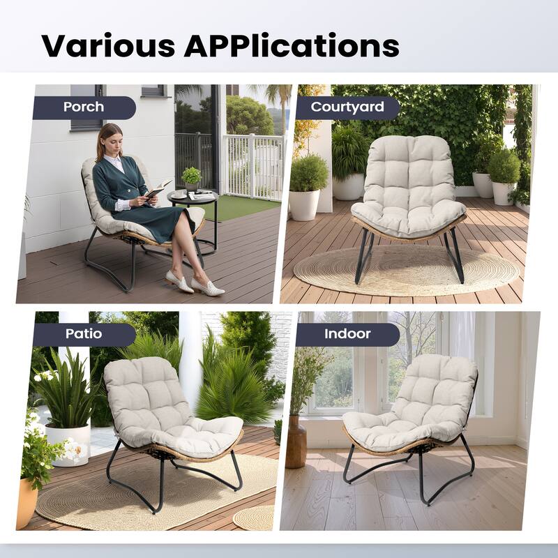 All-Weather Papasan PE Rattan Chair Single Loveseat Sets with Cushion For Indoor Outdoor