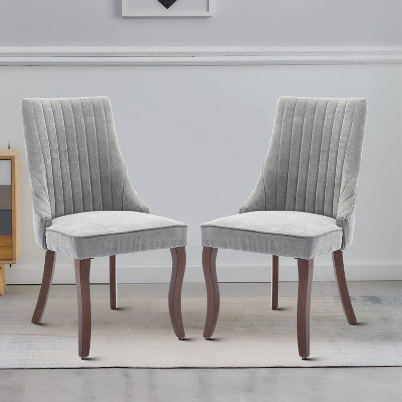 Classic Elegant Set of 2 Rayon Cloth Flocking Linen Fabric Upholstered Dining Chairs - Gray