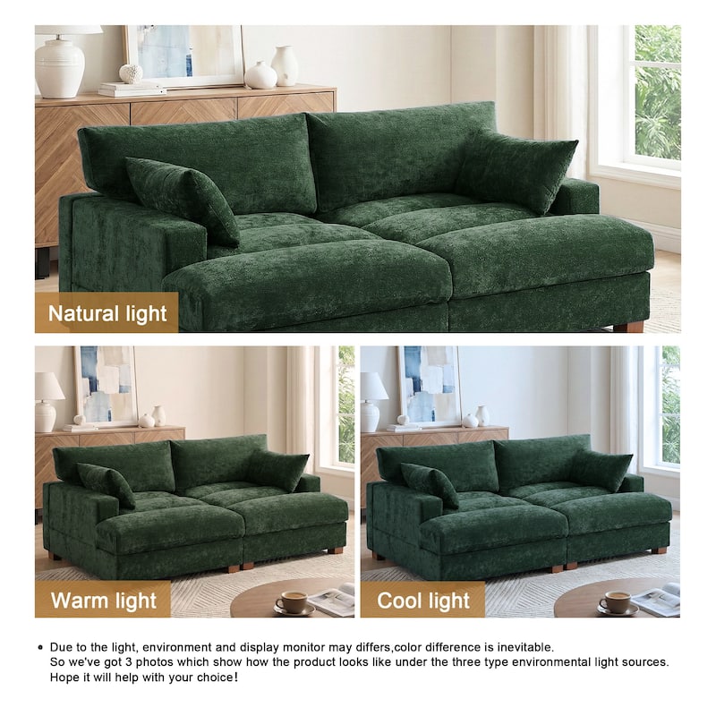 Mid-Century Chenille Adjustable Headrest Chaise Lounge Sofa