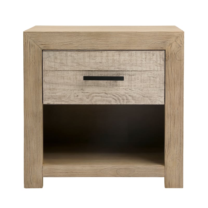 Rowena Single Drawer Pine Wood Nightstand, Light Warm Wash