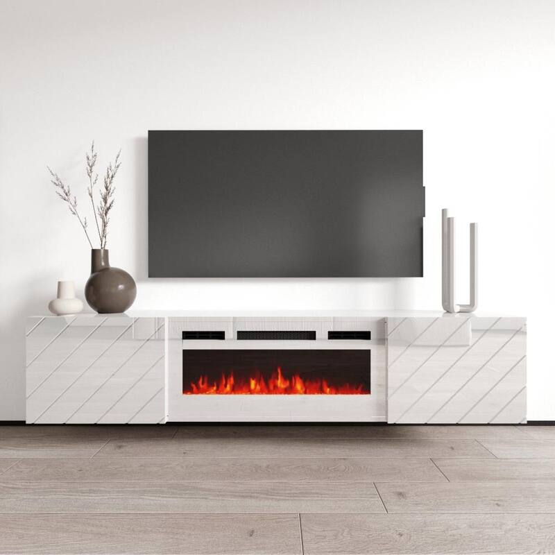 Luxe WH-EF Wall Mounted Electric Fireplace Modern 72" TV Stand - White