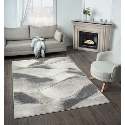 Fresco Collection Cream/Light Grey Abstract Area Rug
