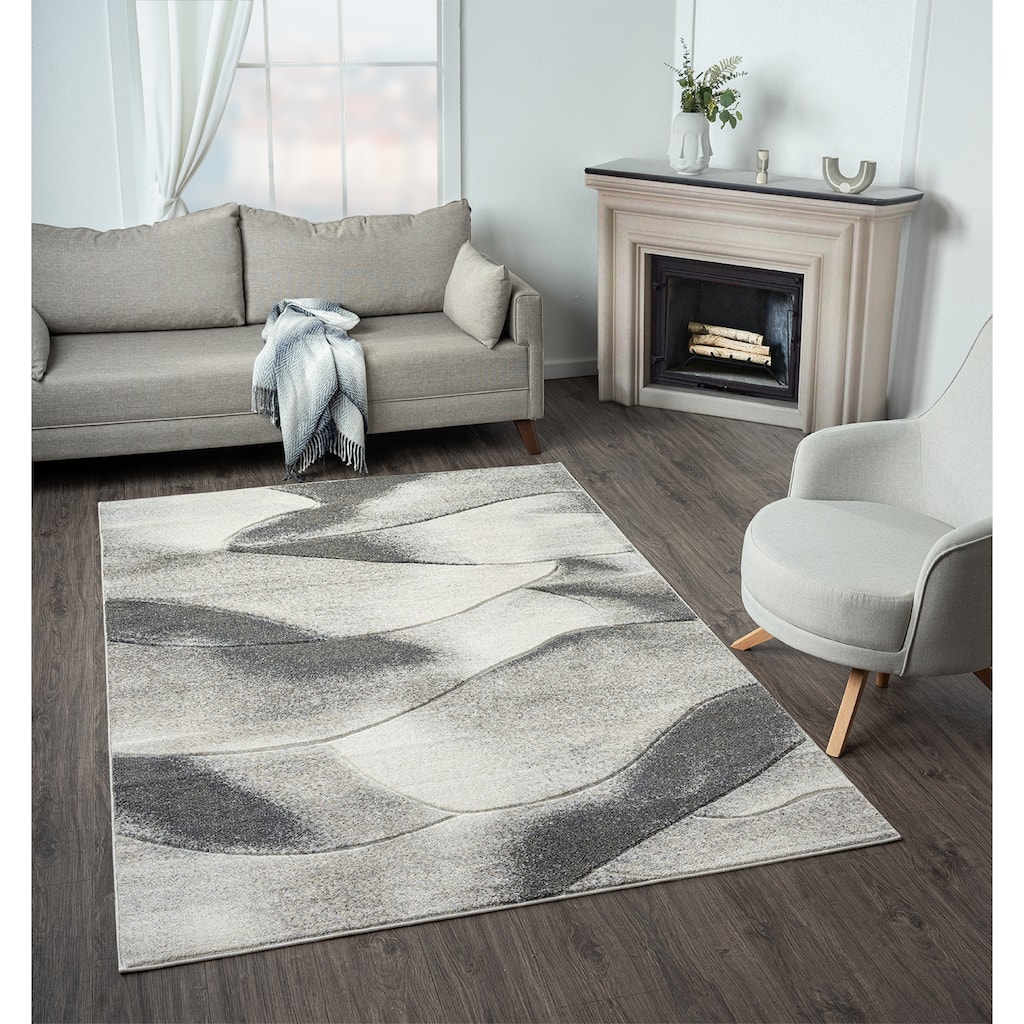 Fresco Collection Cream/Light Grey Abstract Area Rug
