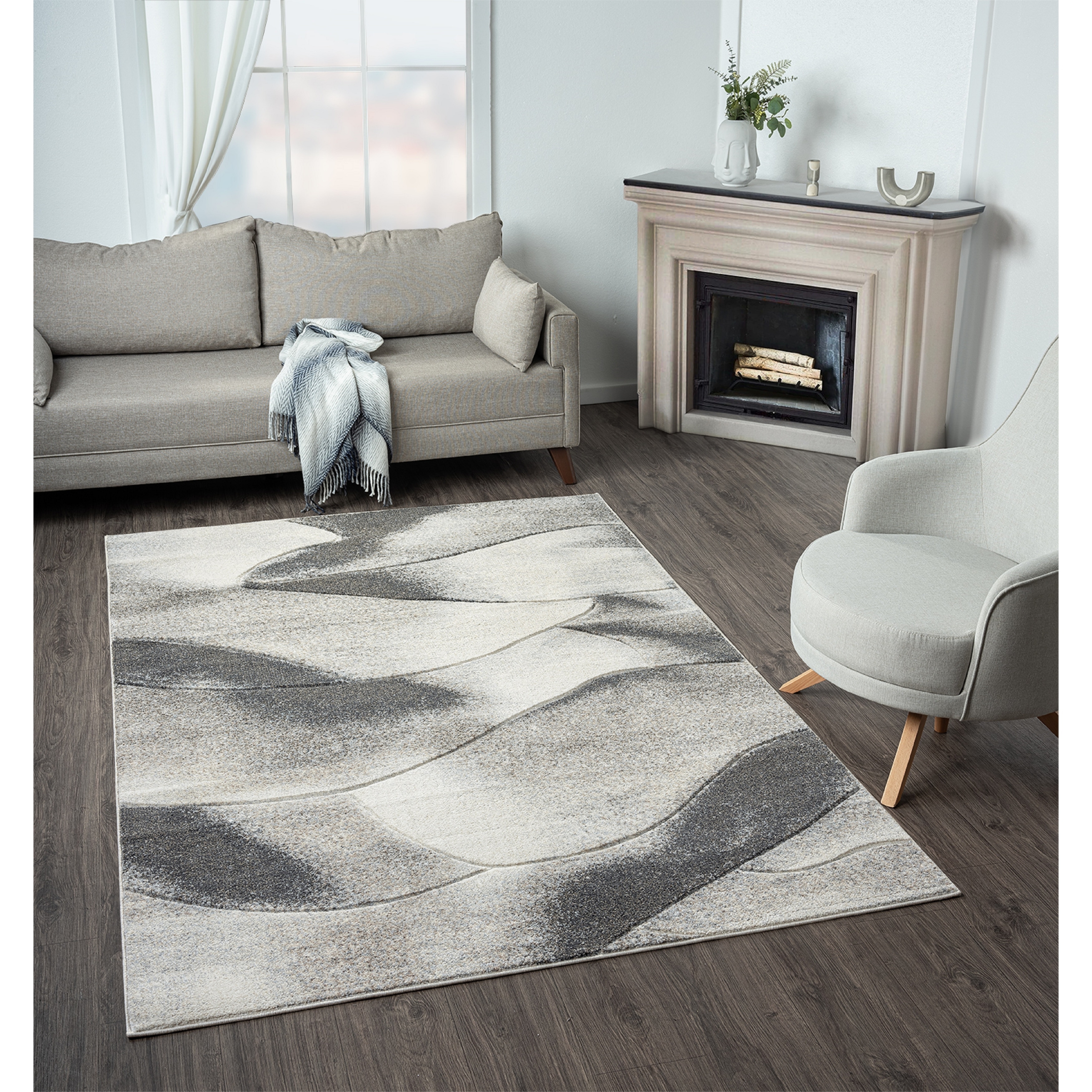 MDA Rugs Fresco Collection Cream/Light Grey Abstract Area Rug