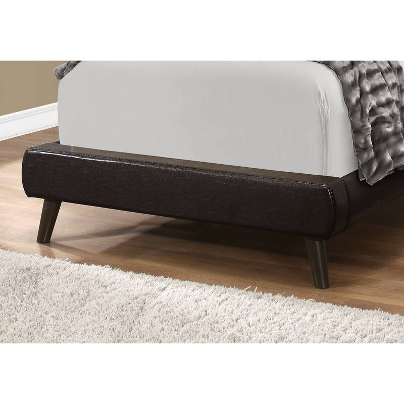 Twin Size Upholstered Bed with Brown Leather Look Headboard and Wood Legs
