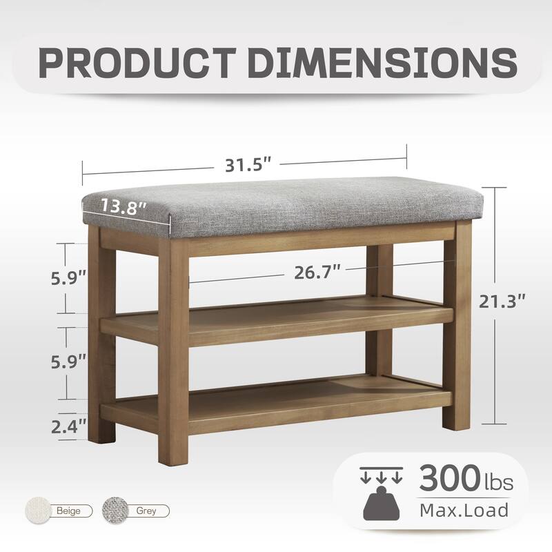 HUIMO Multi-Functional Solid Wood Bench with Storage Shelves 46in/39in