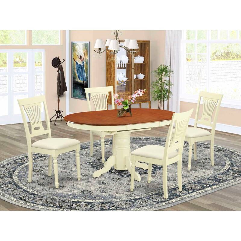 HomeStock 5-Piece Oval Buttermilk and Cherry Finish Solid Wood Top Dining table with 4 Chairs