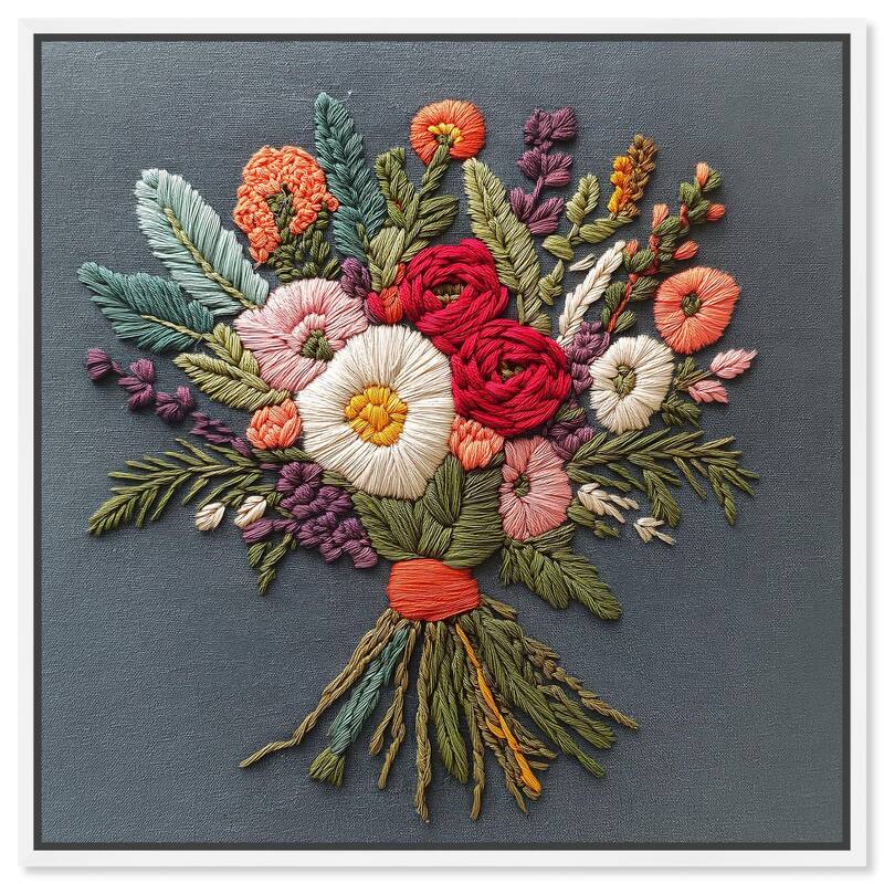 Stitched Bloom Bouquet I Canvas by Art Remedy - White - 20" x 20"