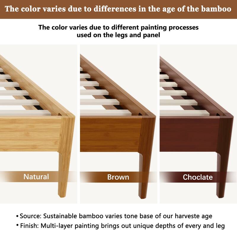 15" High Queen Bamboo Platform Bed, Wood Slat Metal Support, Modern Minimalist, No Box Spring, Easy Assembly, Natural